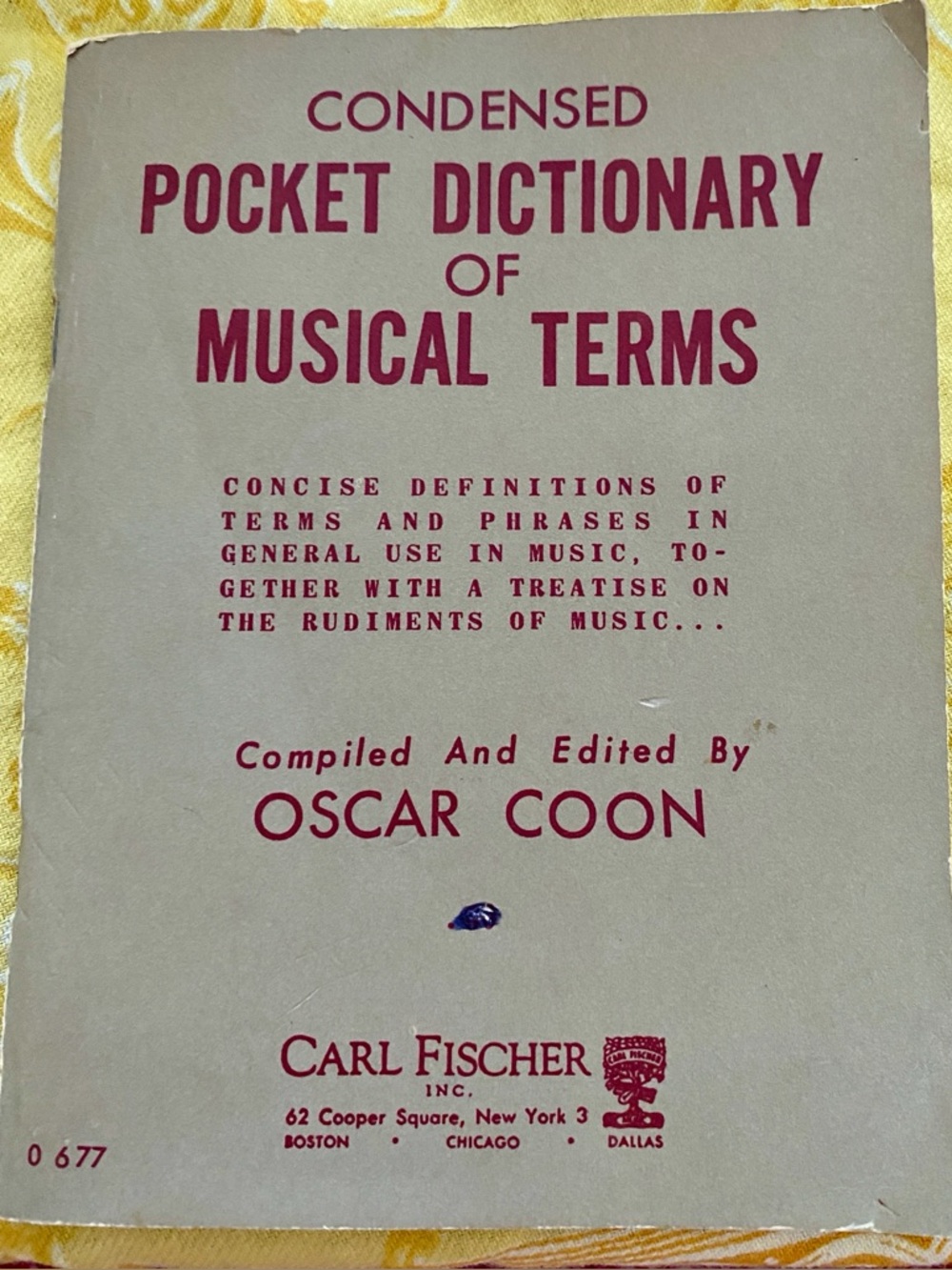 Pocket Dictionary of Musical Terms is small soft coverbook for students of Music